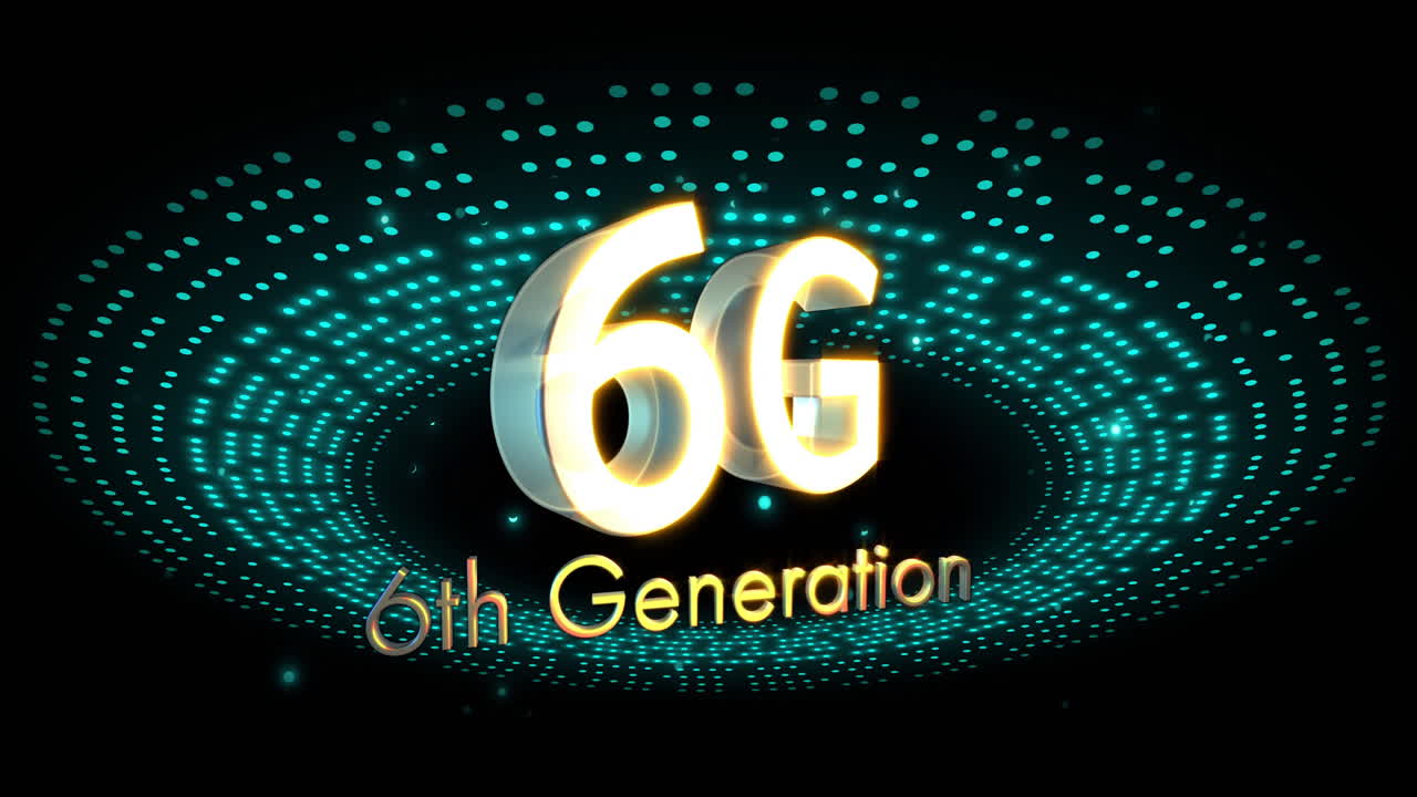 animación de 6g de sexta generación sobre manchas de luz en fondo negro