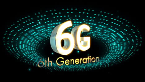 animation of 6g 6th generation over light spots on black background