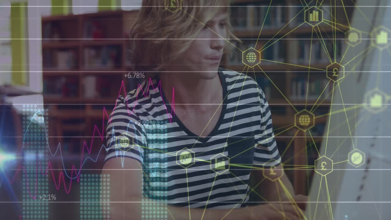 animación de conexiones y procesamiento de datos sobre estudiantes caucásicos varones