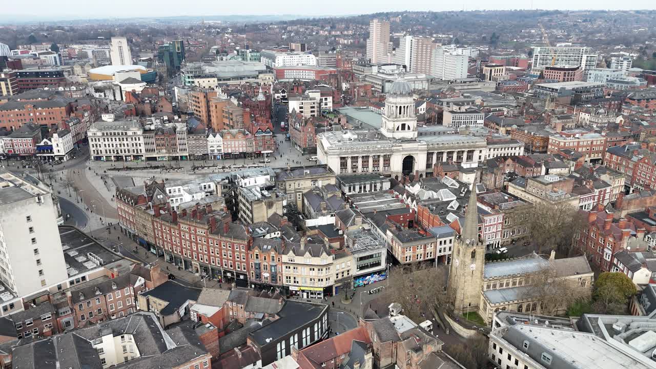 Nottingham City centre UK Panning drone aerial