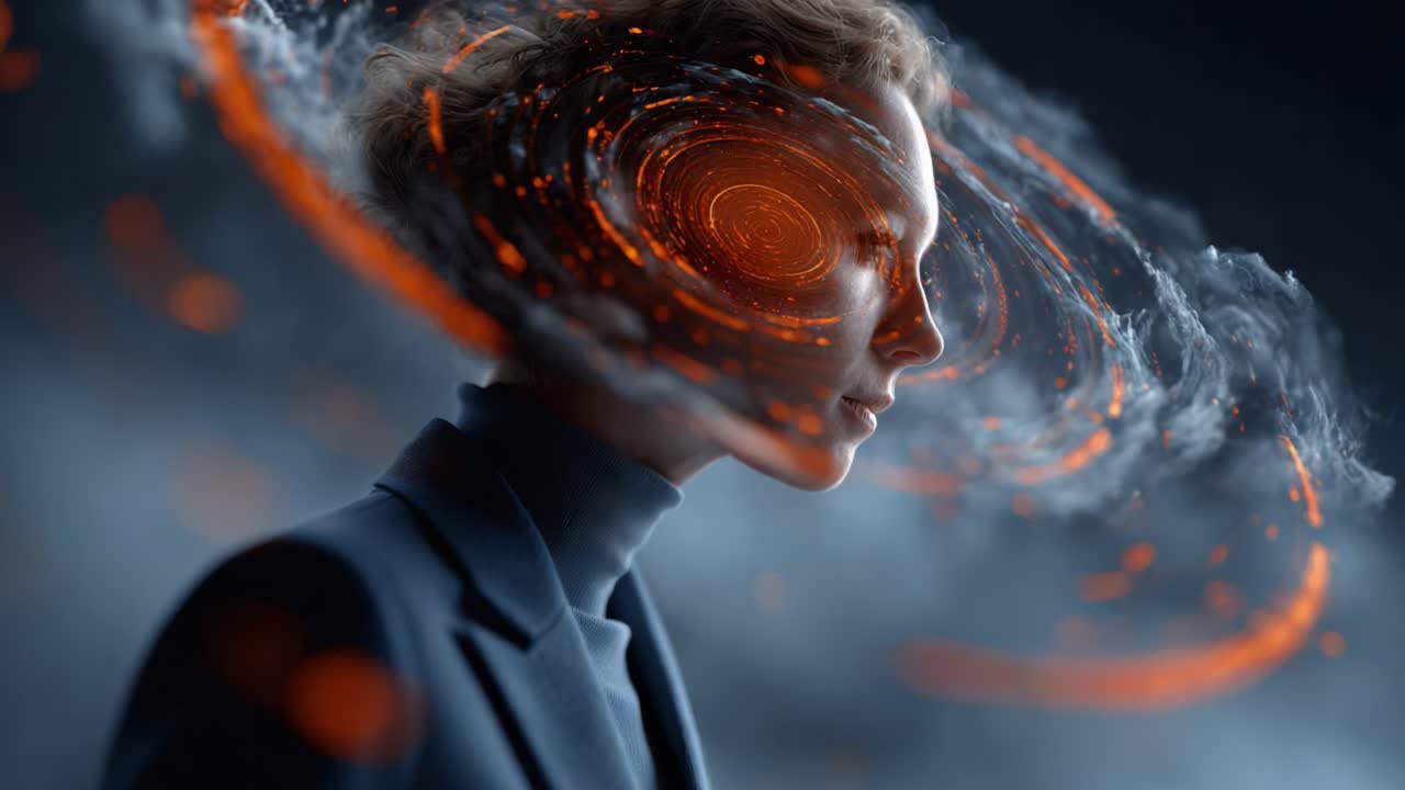 A Thoughtful Journey: Exploring the Depths of Imagination and Creativity Through the Swirling Patterns of Energy Surrounding a Contemplative Figure