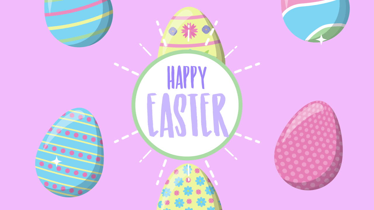 buona pasqua carta animata con uova dipinte e lettere