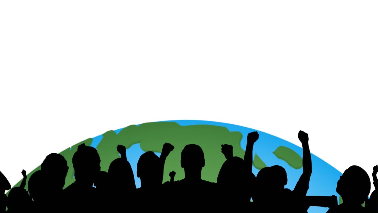 ⁇ 색 배경 에 있는 지구 전역 의 사람 들 의 실루 ⁇  의 애니메이션