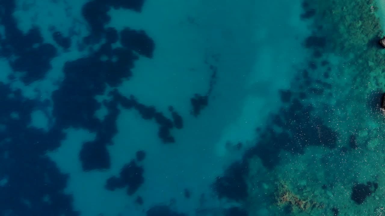 Beautiful seabed pattern with colorful algae and pebbles under azure clean sea water near unspoiled beach