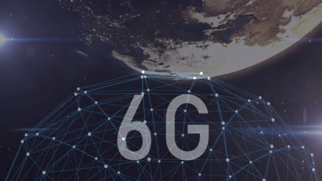 animación de red y conectividad 6g sobre la vista de la tierra desde el espacio