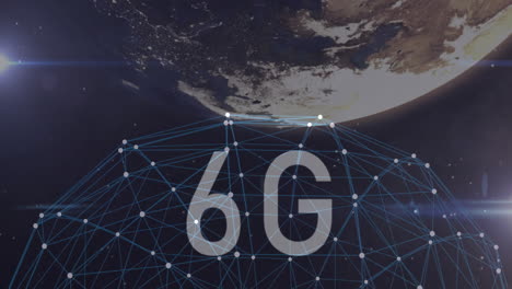 6g network and connectivity animation over view of earth from space