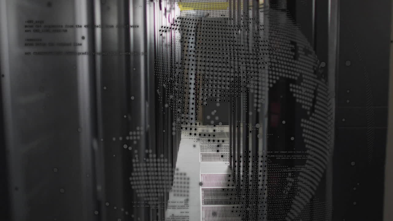 animación del globo y procesamiento de datos digitales a través de servidores informáticos