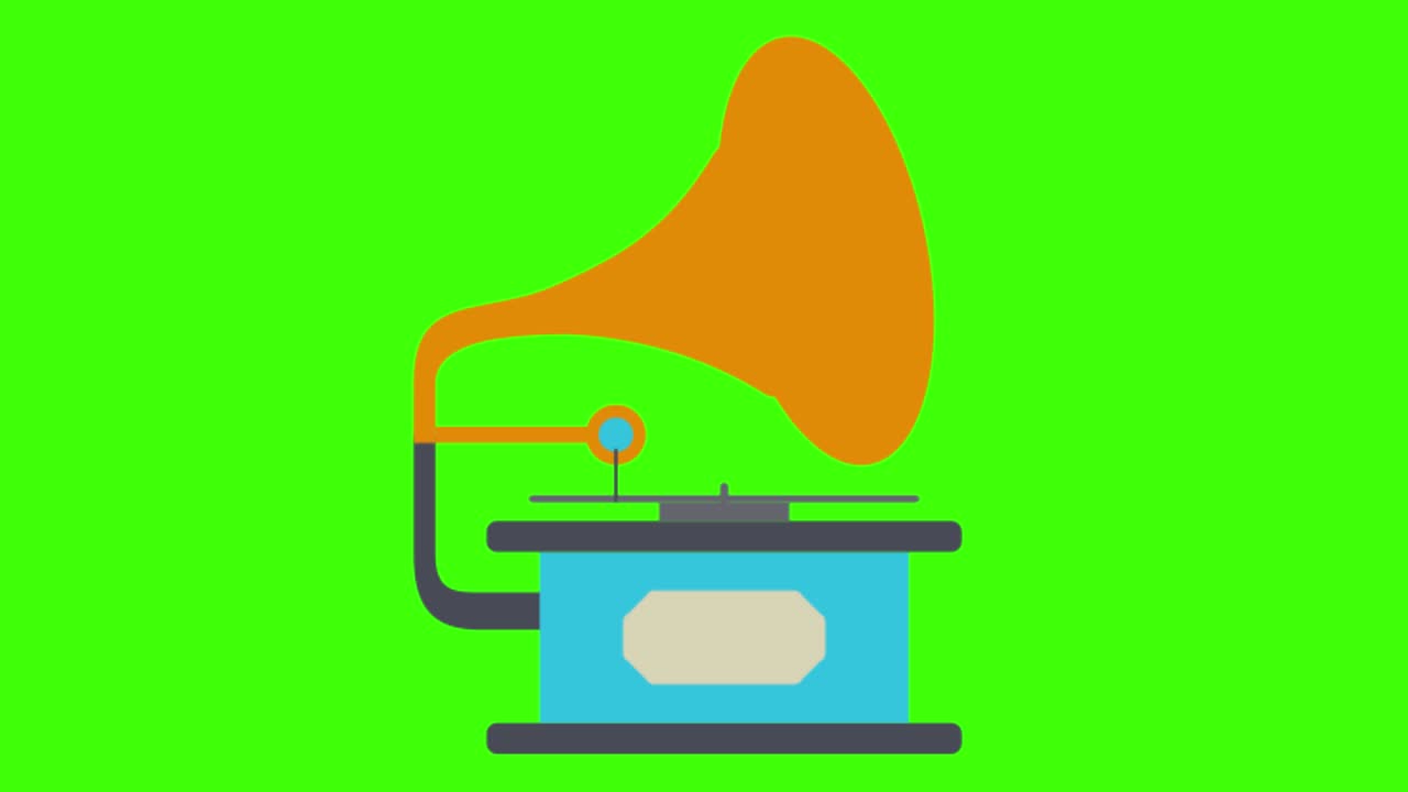 녹색 화면에 있는 그라모폰 아이콘의 애니메이션