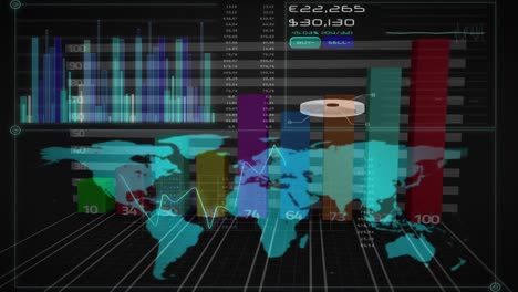 Animación-Del-Procesamiento-De-Datos-Y-Estadísticas-Financieras-Sobre-El-Mapa-Mundial