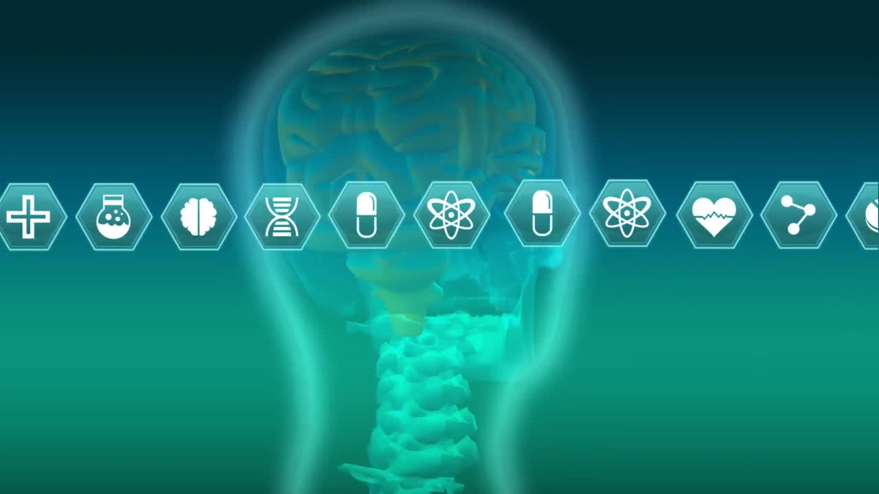 의료 아이콘과 디지털 헤드