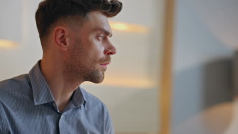 focused entrepreneur looking documents working at office workplace close up.