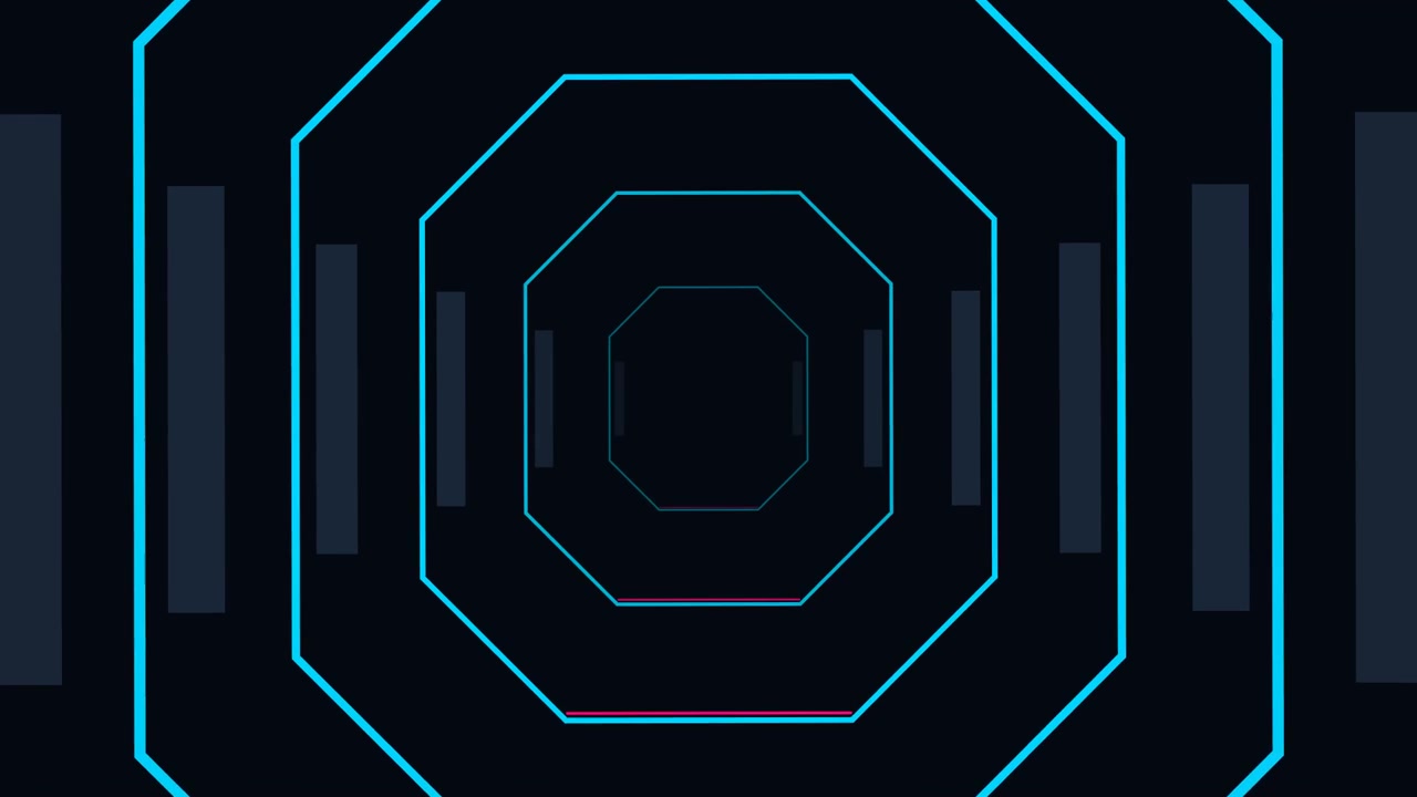Abstract Digital Tunnel with Glowing Blue Octagonal Frames