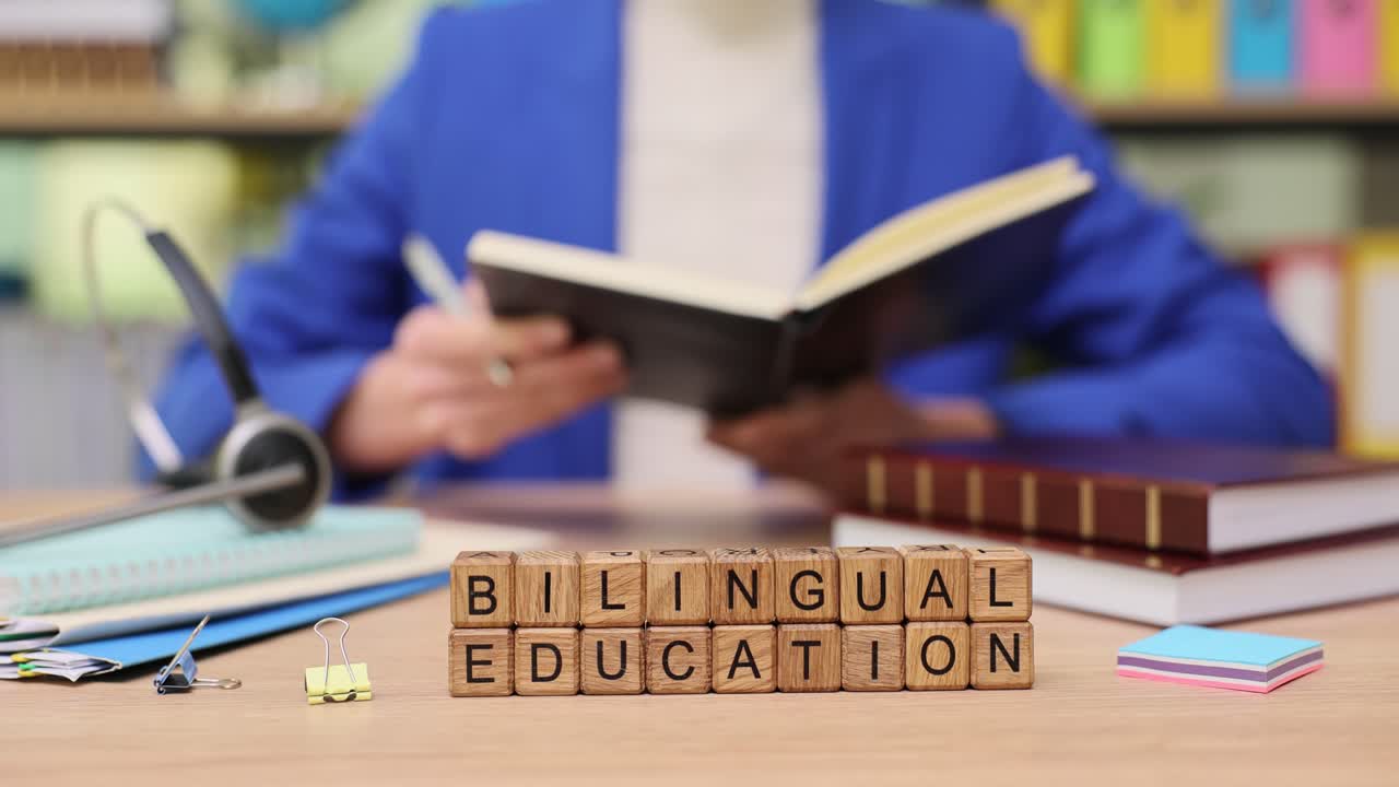 Bilingual Education Concept with Wooden Blocks