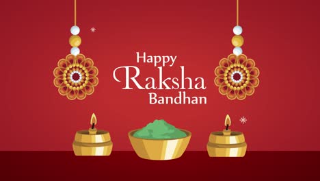 feliz raksha bandhan letras con pulseras colgantes y velas