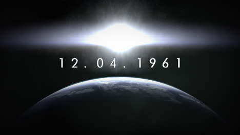 12.04.1961 con el destello de la estrella y el planeta tierra en la galaxia