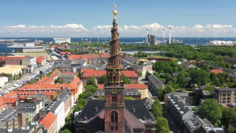 flying around the vor frelsers kirke, church of our savior, copenhagen, denmark