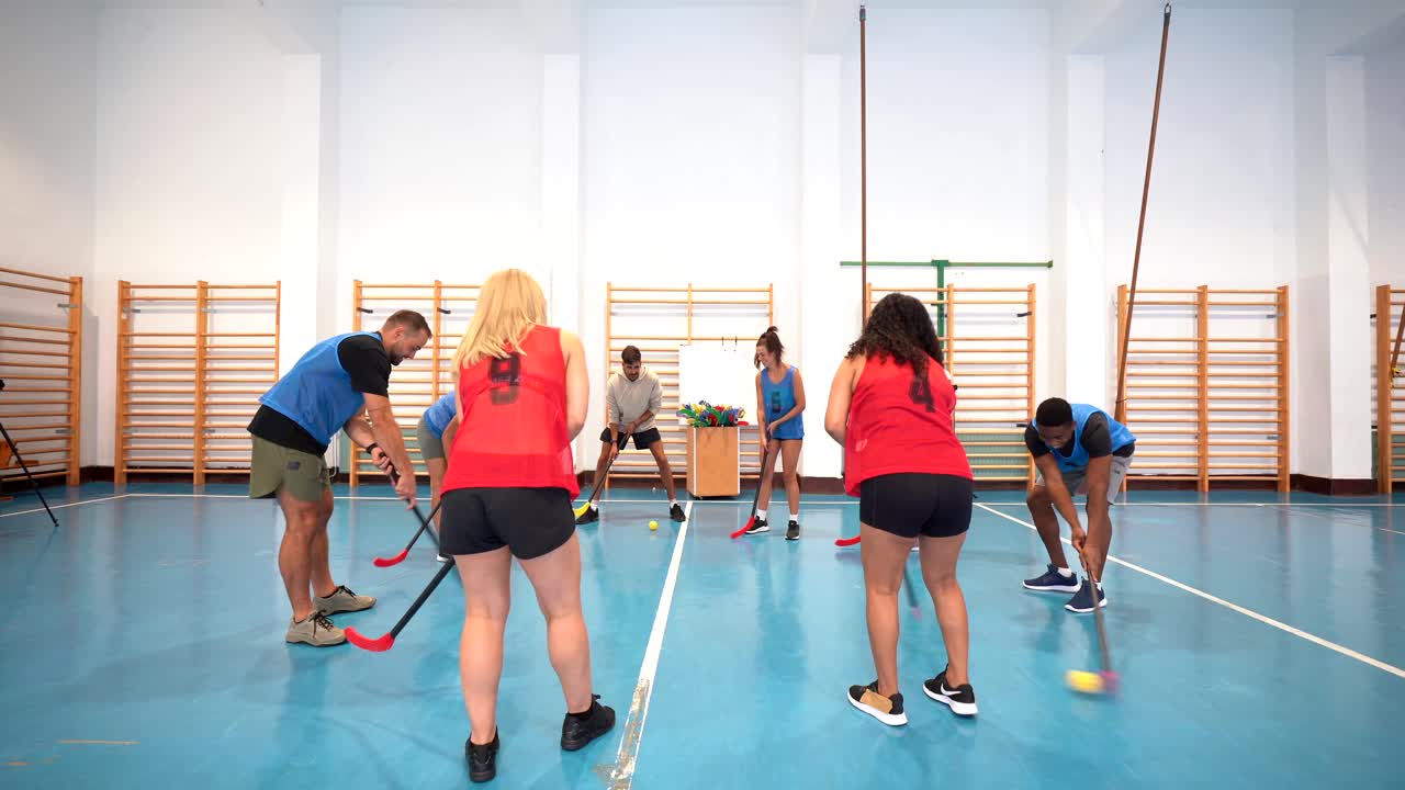 Floorball Game in Gym