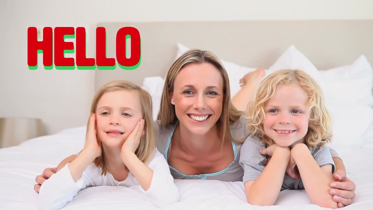 행복한 백인 가족에 대한 인사 문자 애니메이션