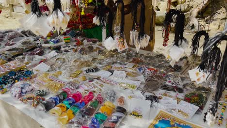 Close-up-shot-of-roadside-stationery-stall-outside-Mata-Mandir-in-Hingol,-Balochistan-on-a-sunny-day