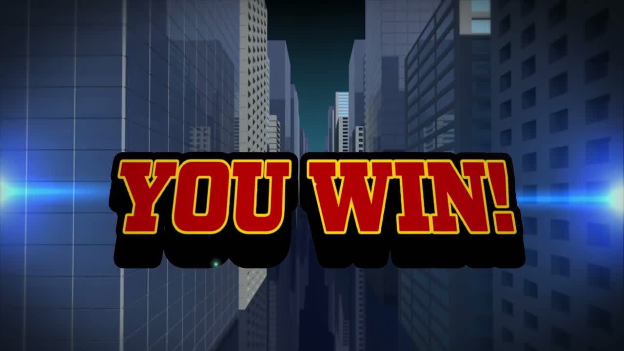 당신이 3d 도시 모델을 통해 파란 빛 트레일에 대항하여 텍스트를 이기는 디지털 애니메이션