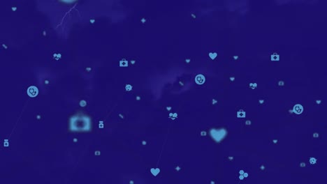 animation of network of connections with icons on blue background