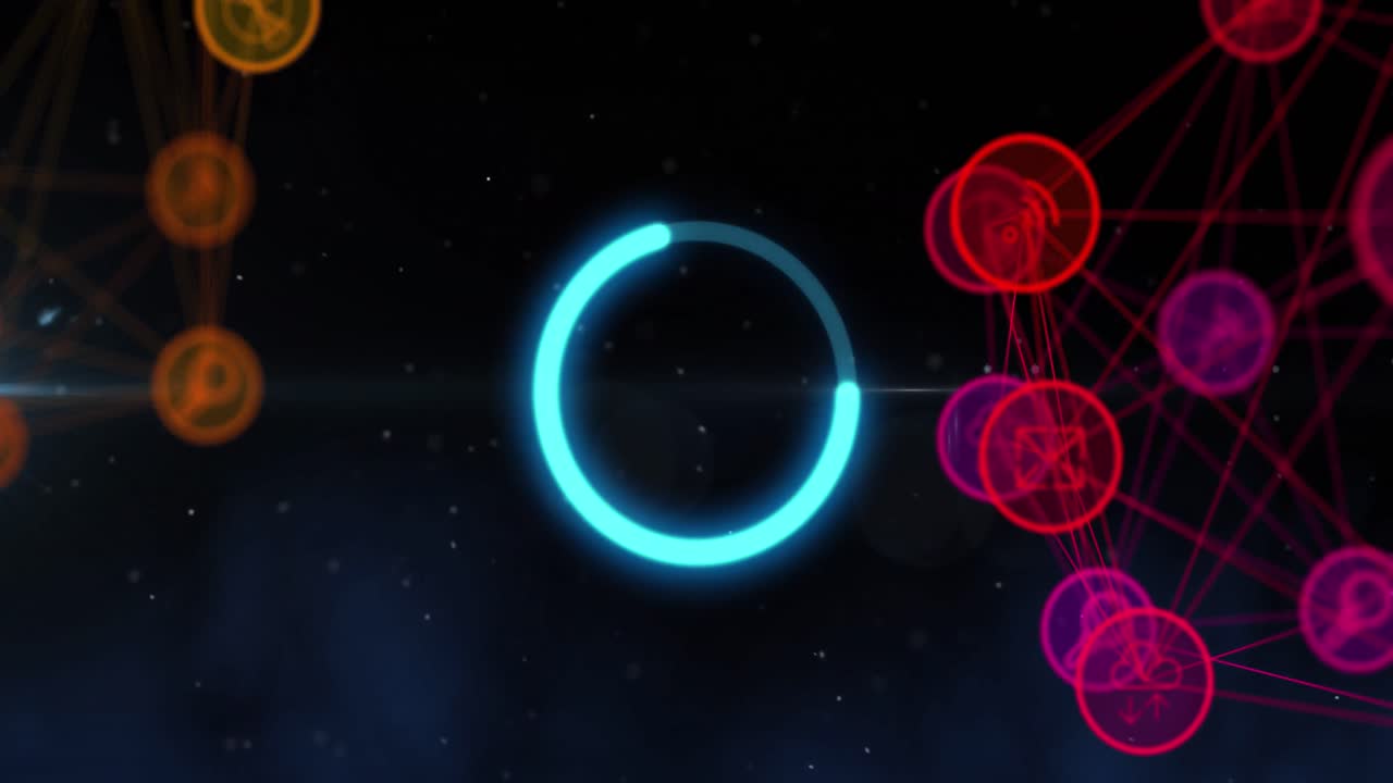 animación de la red de conexiones con iconos y fondo de globo