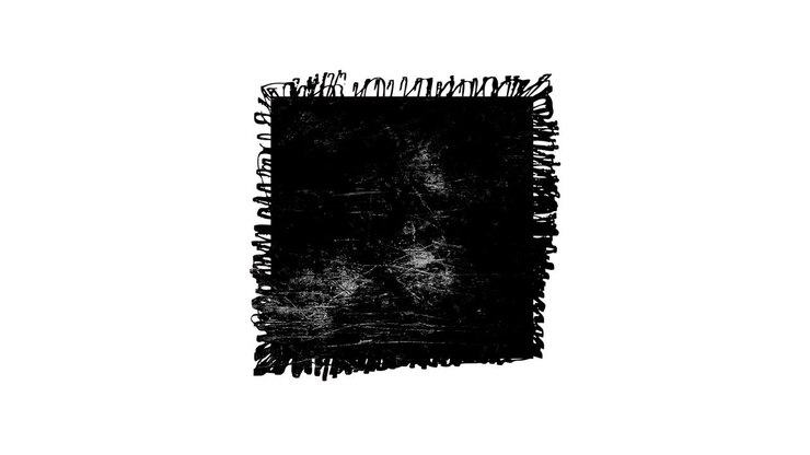 Forma quadrata astratta grunge sporca monocromatica su sfondo bianco. Elemento dinamico graffiato e danneggiato in stile stop motion vintage di tendenza. Animazione in loop senza soluzione di continuità per banner di design, timbri