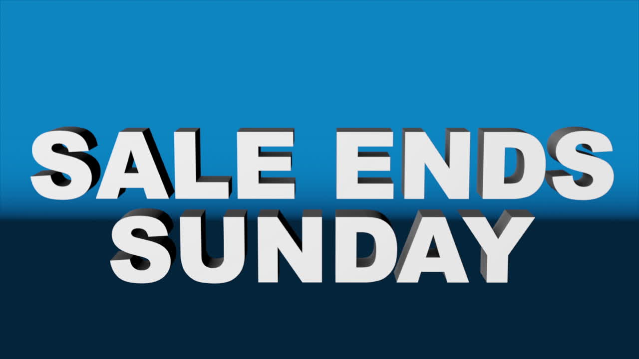 A 3D graphic rendered with Cinema 4D, of white 3D text &amp;quot;SALE ENDS SUNDAY&amp;quot; against blue background