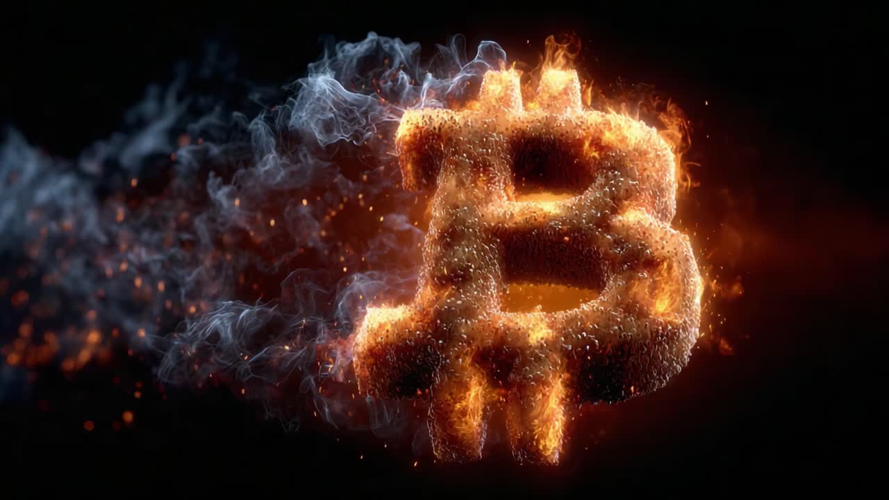 A Stunning Visualization of the Bitcoin Symbol Erupting in Flames: An Artistic Representation of Cryptocurrency's Dynamic Energy and Growing Influence in Digital Finance
