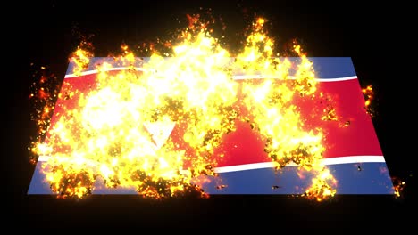 la bandera de corea del norte en el fuego animación de quema