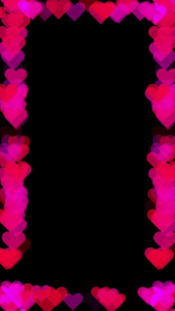 Cornice di cuori rossi e rosa animati su sfondo nero