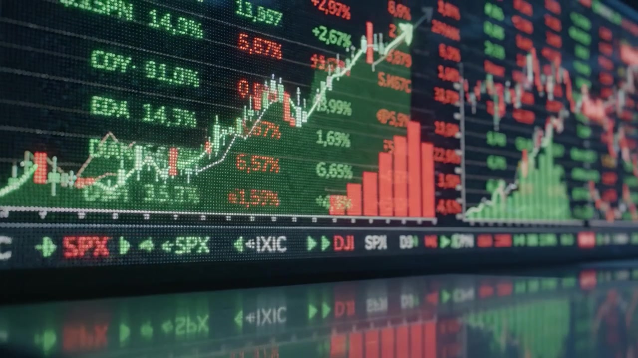 Tendenze di mercato dinamiche: analisi delle azioni in rialzo e in ribasso su un display di trading elettronico, che mostra prezzi fluttuanti e il movimento della performance di mercato.