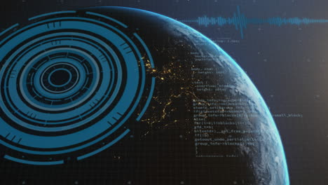 Animation of data processing and scanning over earth seen from space