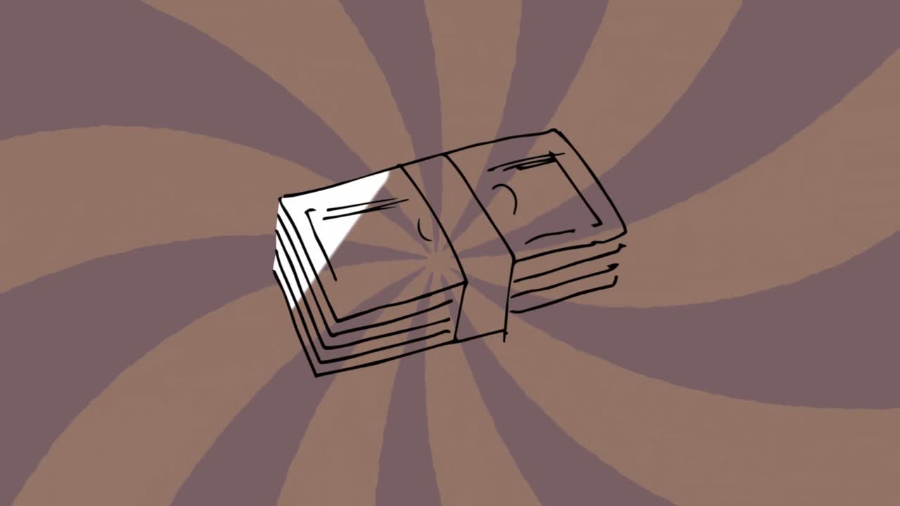 보라색 배경에 대한 빛에 대한 달러 어리 그림의 애니메이션