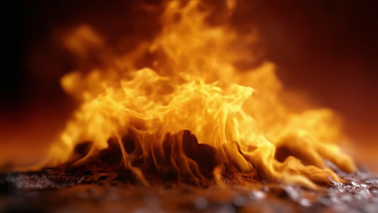 Captivating Flames Dance and Twirl: A Hypnotic Display of Fire's Power and Beauty, Illuminating the Darkness with Glowing Orange and Yellow Hues