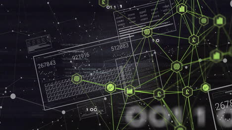 Animación-De-Procesamiento-De-Datos-Y-Globo-Con-Conexiones-Sobre-Fondo-Negro