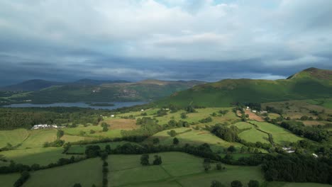 Aerial-view-over-the-Newland-Valley-to-Catbells-and-Derwentwater,-Cumbria,-UK