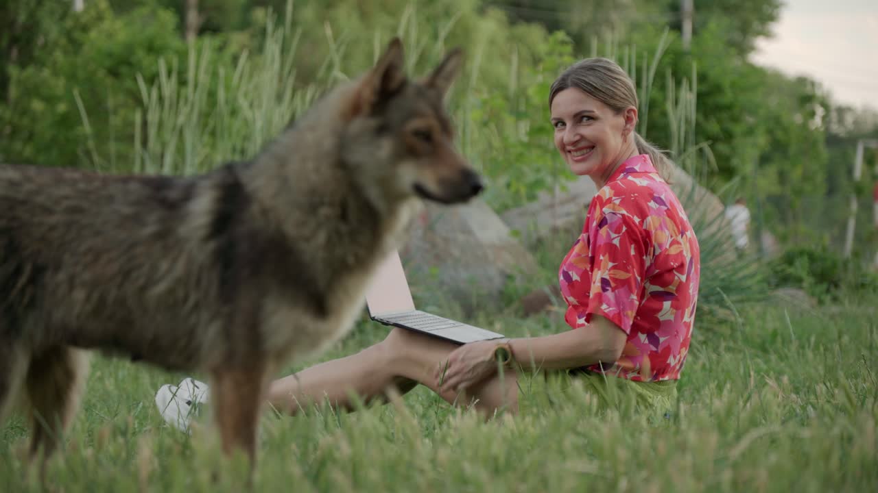 """그것은 우스스러운 상황입니다: 한 여성이 광고에서 촬영되고, 개 한 마리가 프레임에 들어와 촬영을 방해합니다."""