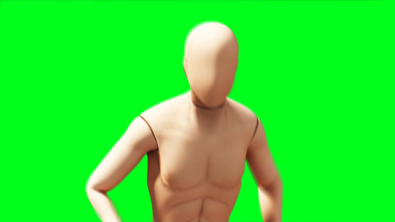 maniquí, animación de maniquí, físico, desenfocamiento de movimiento, animación realista en 4k, pantalla verde