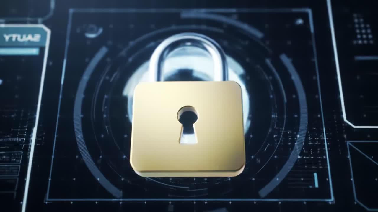 A High-Tech Padlock Securely Protects Data in a Digital Environment, Symbolizing Security and Privacy in Modern Technology and Cyber Protection Solutions