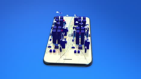 la ciudad inteligente se eleva en el teléfono inteligente. vida futurista con inteligencia artificial. bucle