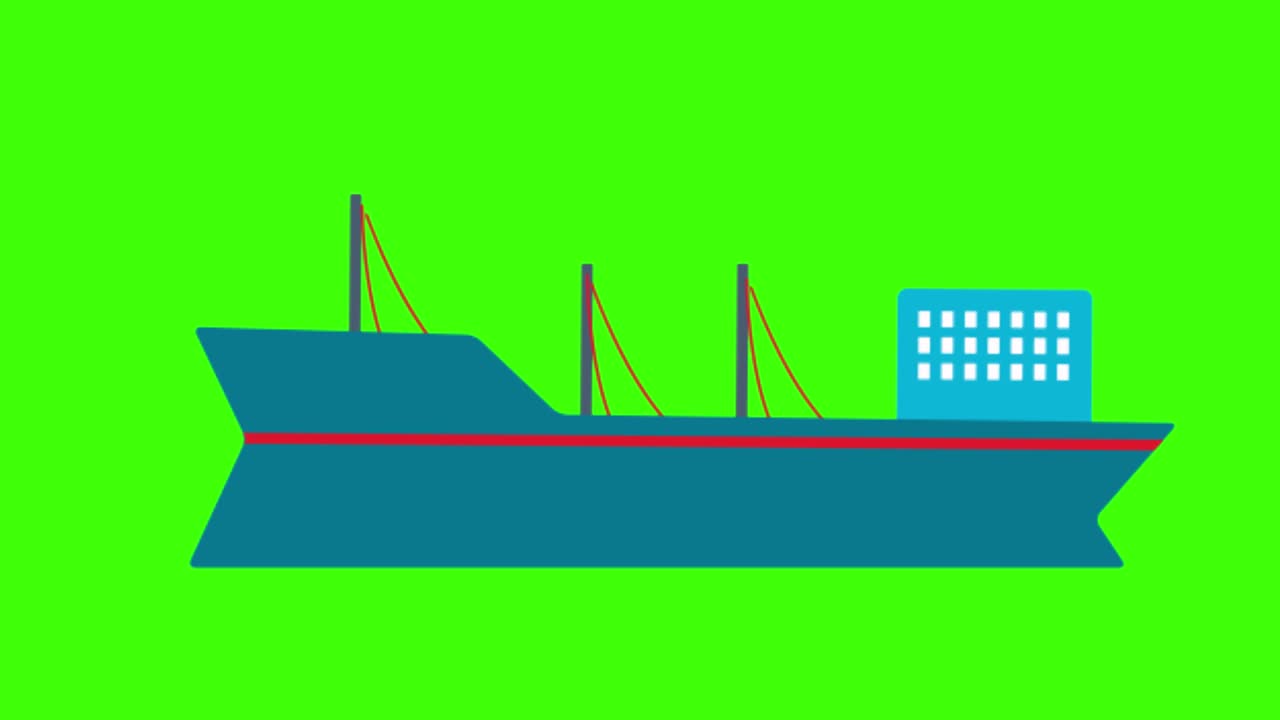 4k 녹색 화면에 고립 된 큰 파란색 배의 다채로운 간단한 애니메이션
