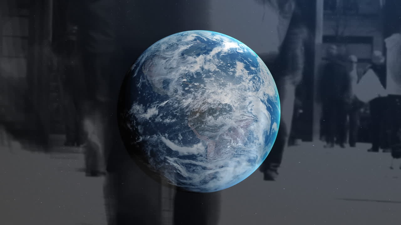 animación del globo sobre las personas que caminan por la calle