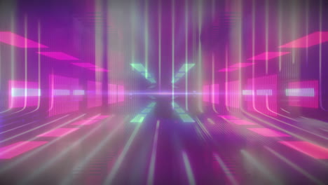 animating neon lights and geometric shapes over futuristic background