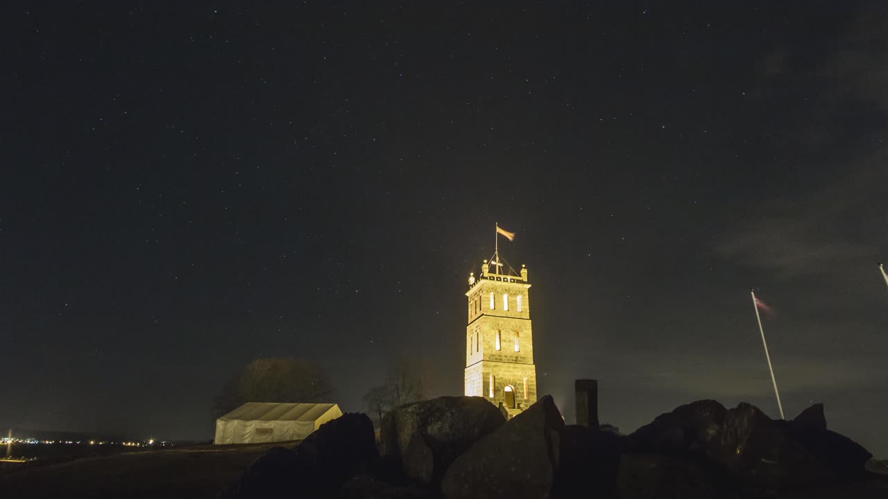 castillo noruego con estrella de fondo deslizador de lapso de tiempo