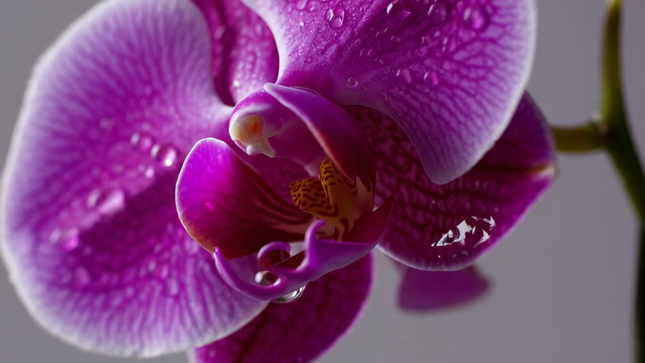 Close-up of a Purple Orchid with Water Drops