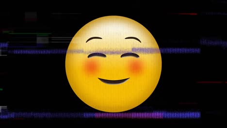 Digital-animation-of-tv-static-effect-over-blushing-face-emoji-against-black-background