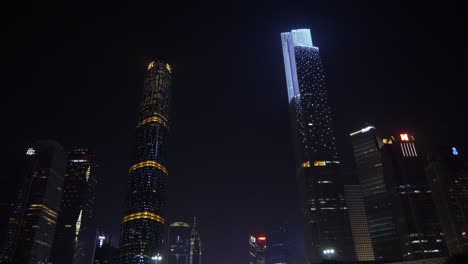 night time guangzhou city downtown famous megatalls buildings panorama 4k china