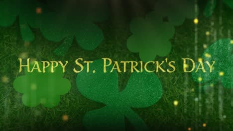 Words-Happy-St.-Patricks-Day-in-golden-letters-with-clovers-leaves-on-background