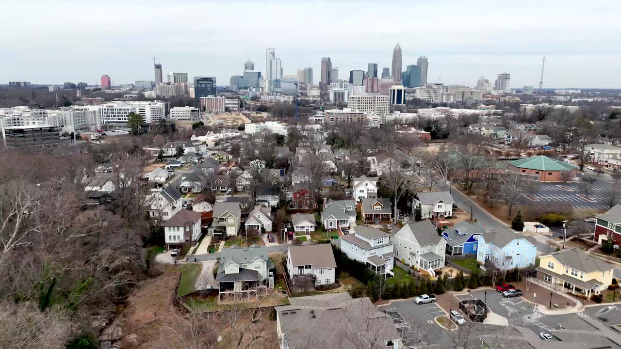 aerial push over housing to charlotte nc, north carolina